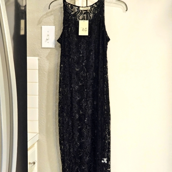 NWT Forever Rose Couture Black Long Lace/Crotchet Dress. XL - Picture 8 of 12